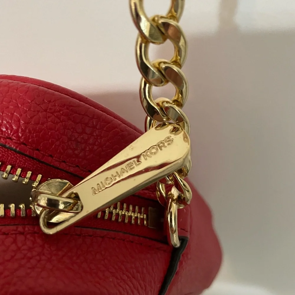 Michael Kors Red Fulton Pebbled Leather Crossbody Bag zip top chain/Buckle strap